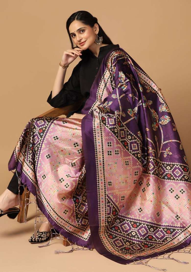Ethnic Motifs Printed Silk Dupatta - Indya