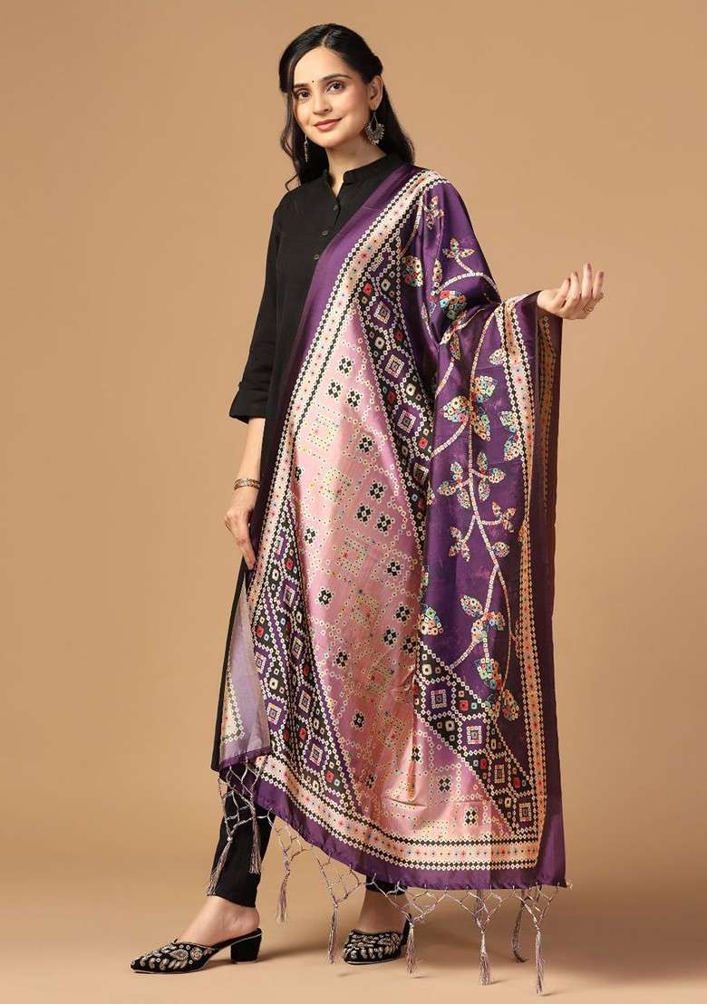 Ethnic Motifs Printed Silk Dupatta - Indya
