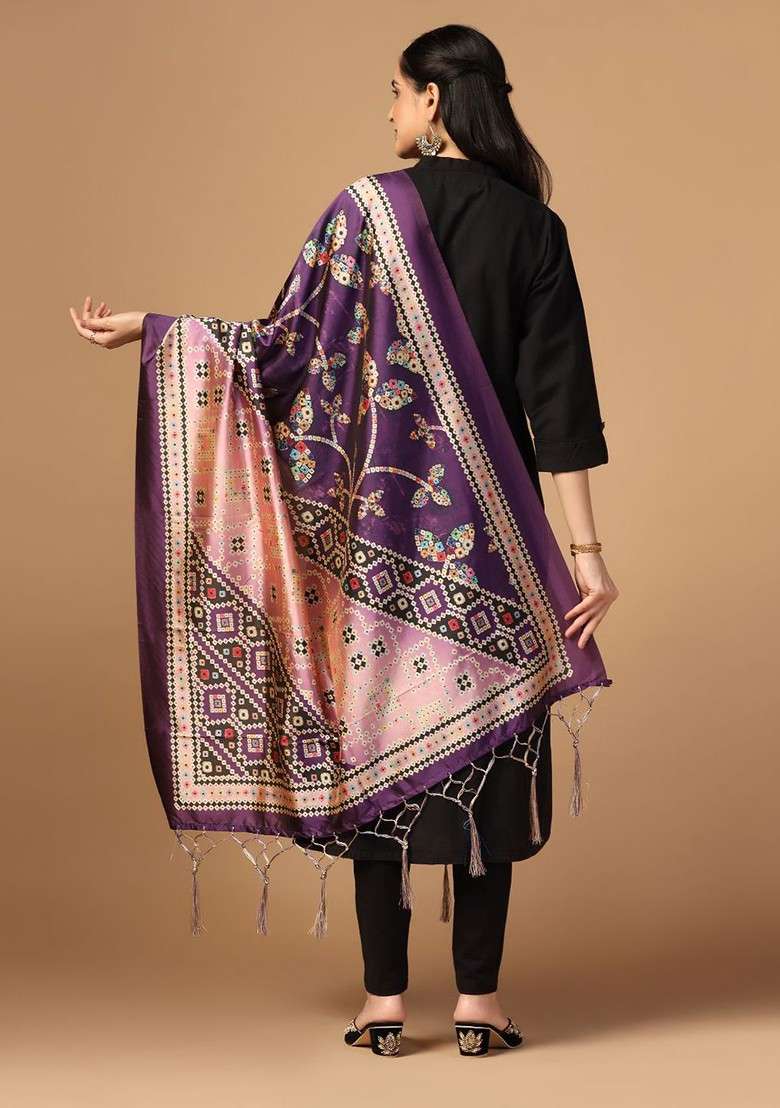 Ethnic Motifs Printed Silk Dupatta - Indya