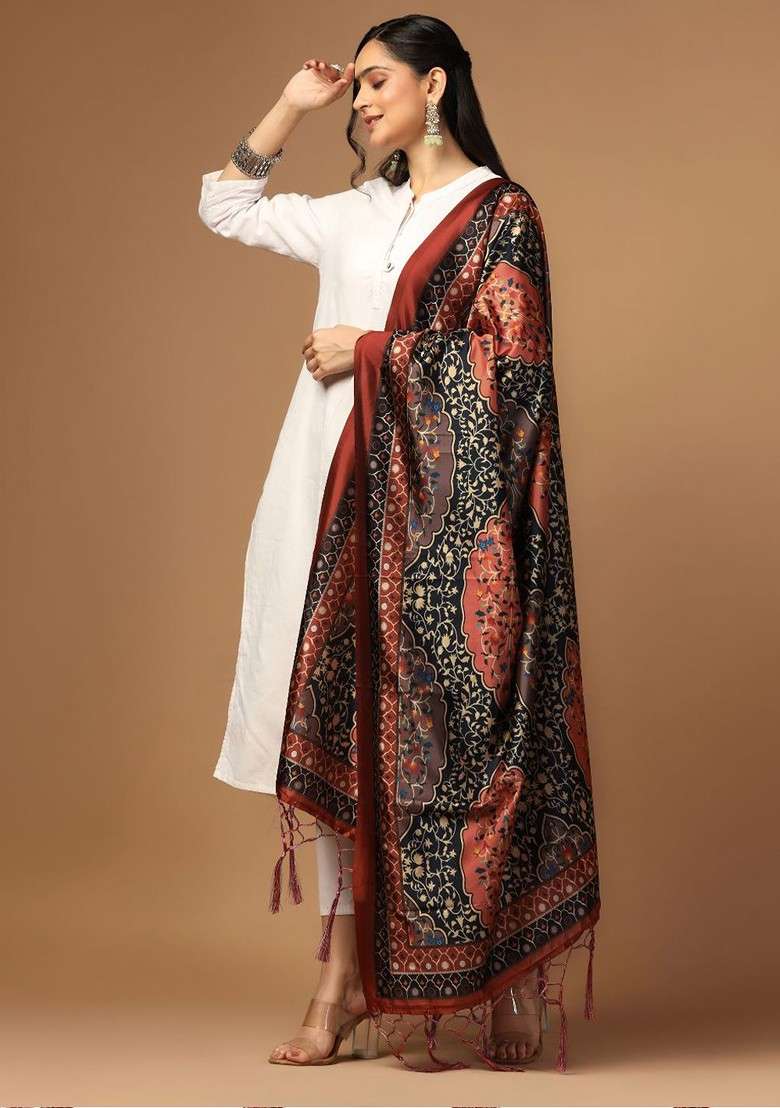 Ethnic Motifs Printed Silk Dupatta - Indya