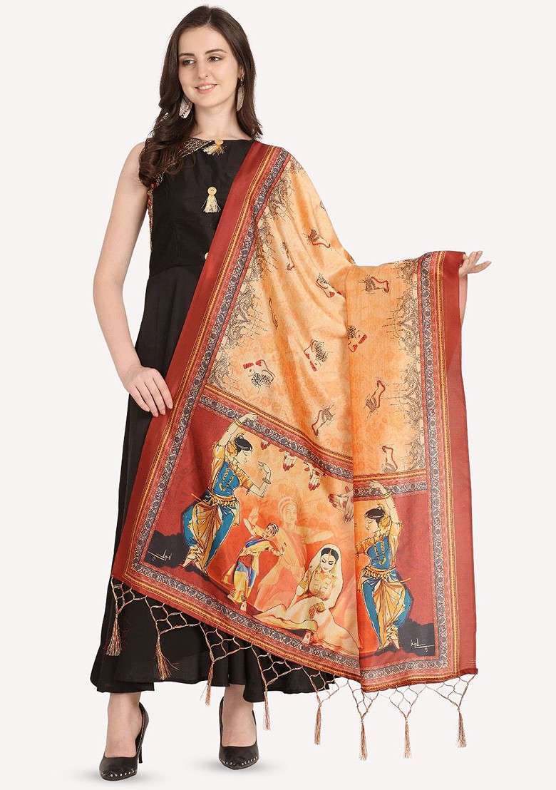Ethnic Motifs Digital Printed Assam Silk Dupatta - Indya