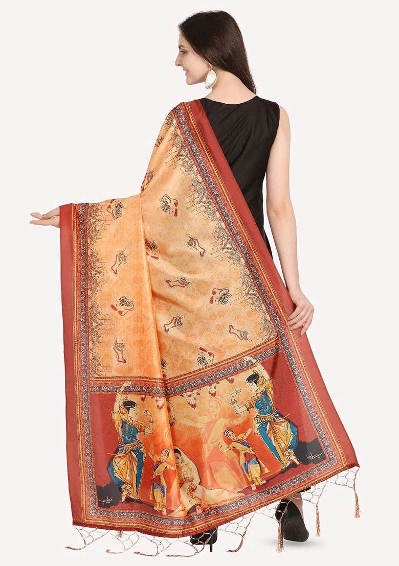 Ethnic Motifs Digital Printed Assam Silk Dupatta - Indya