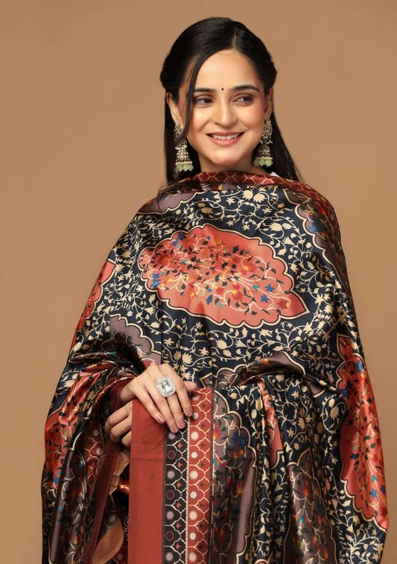Ethnic Motifs Digital Printed Assam Silk Dupatta - Indya