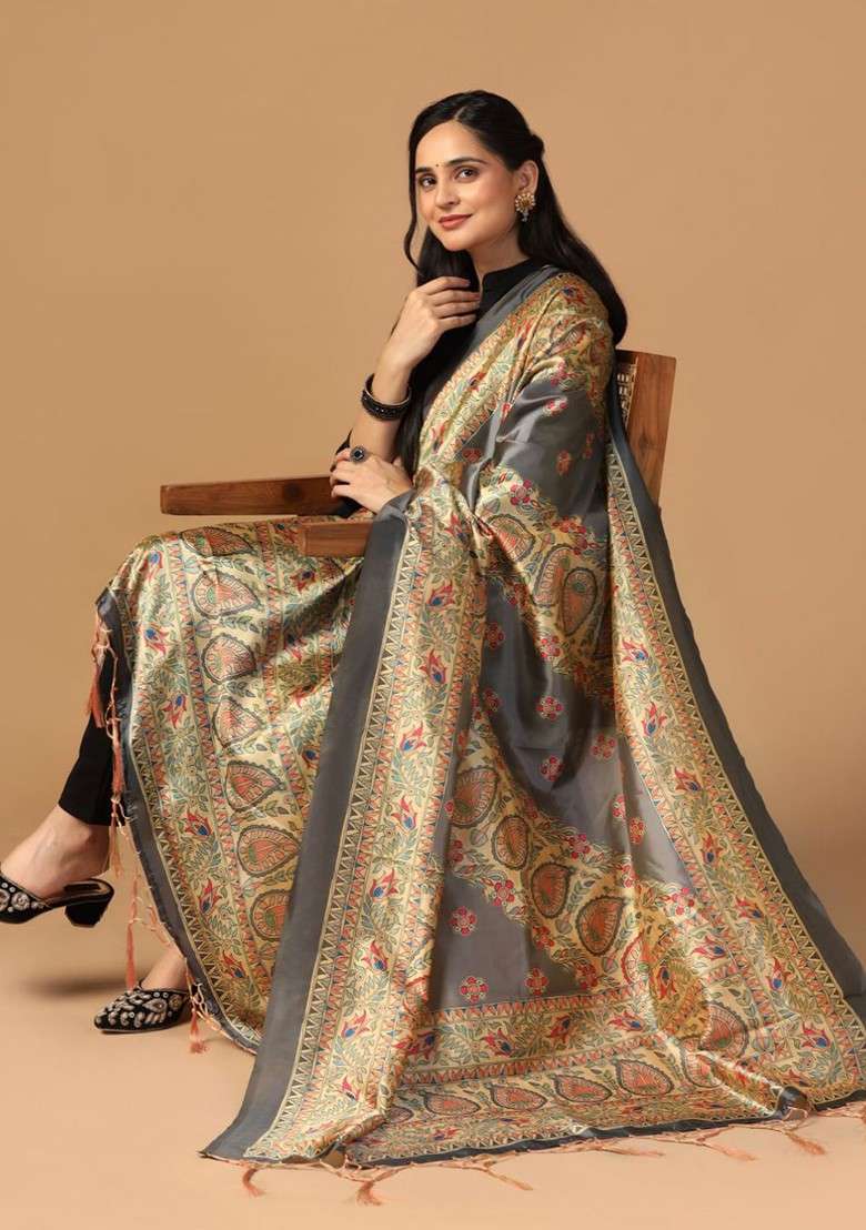 Ethnic Motifs Printed Assam Silk Dupatta - Indya