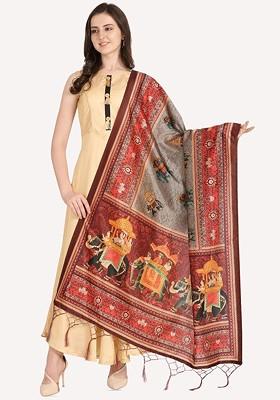 Ethnic Motifs Digital Printed Kalamkari Assam Silk Dupatta