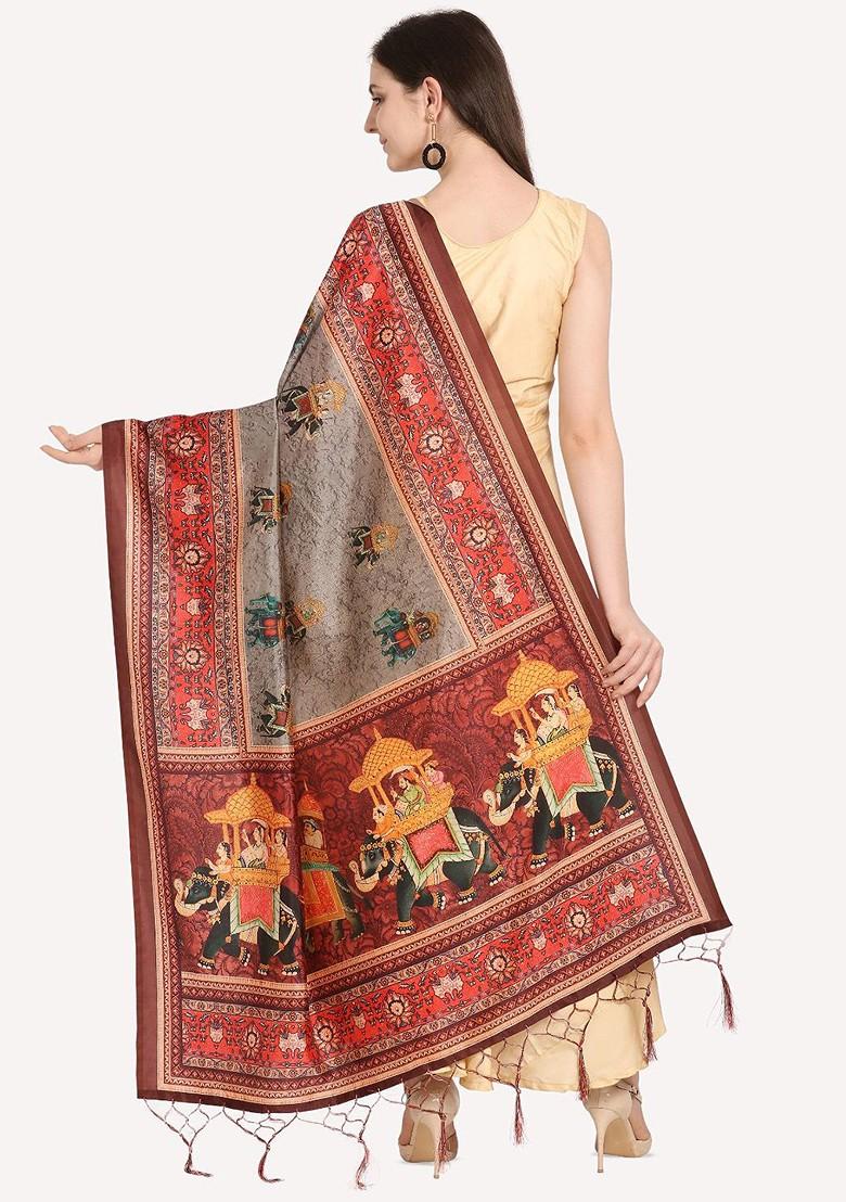 Ethnic Motifs Digital Printed Kalamkari Assam Silk Dupatta