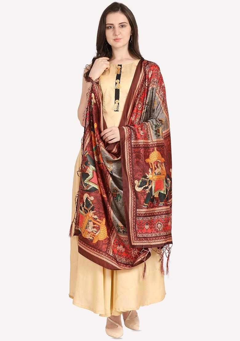 Ethnic Motifs Digital Printed Kalamkari Assam Silk Dupatta