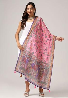 Ethnic Motifs Printed Linen Kalamkari Dupatta