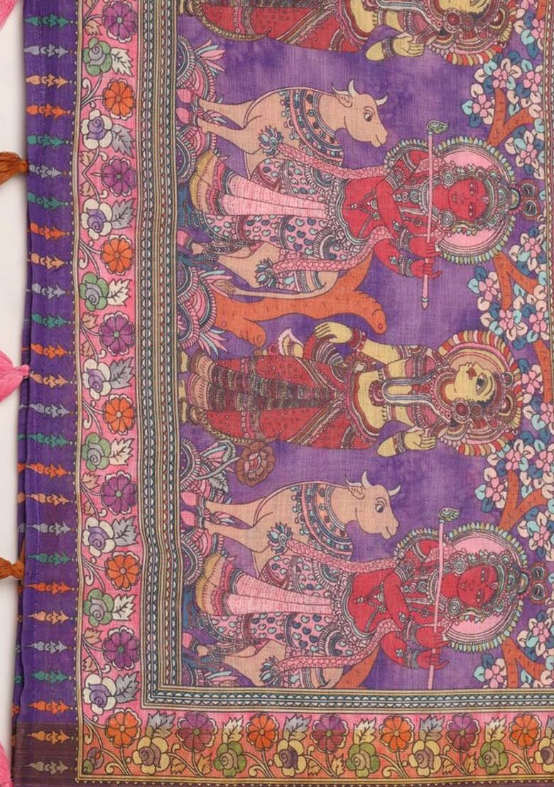 Ethnic Motifs Printed Linen Kalamkari Dupatta