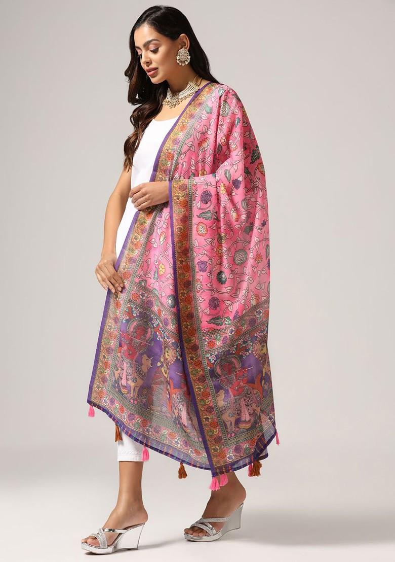 Ethnic Motifs Printed Linen Kalamkari Dupatta