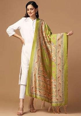 Ethnic Motifs Printed Assam Silk Tasselled Dupatta