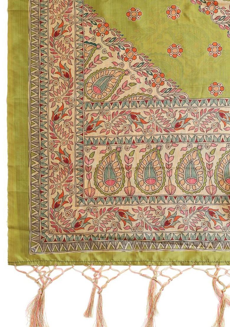 Ethnic Motifs Printed Assam Silk Tasselled Dupatta