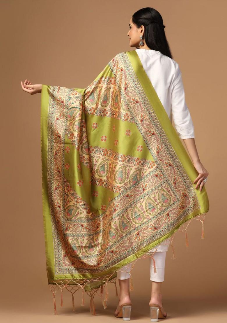 Ethnic Motifs Printed Assam Silk Tasselled Dupatta