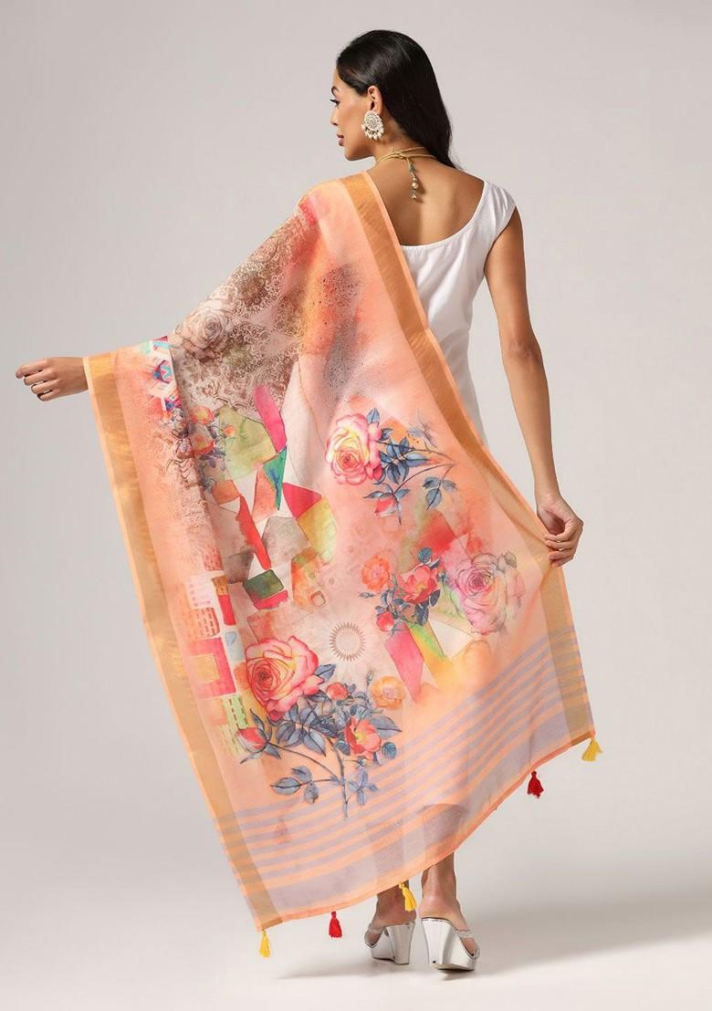 Ethnic Motifs Printed Linen Zari Dupatta