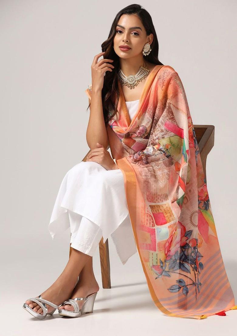 Ethnic Motifs Printed Linen Zari Dupatta