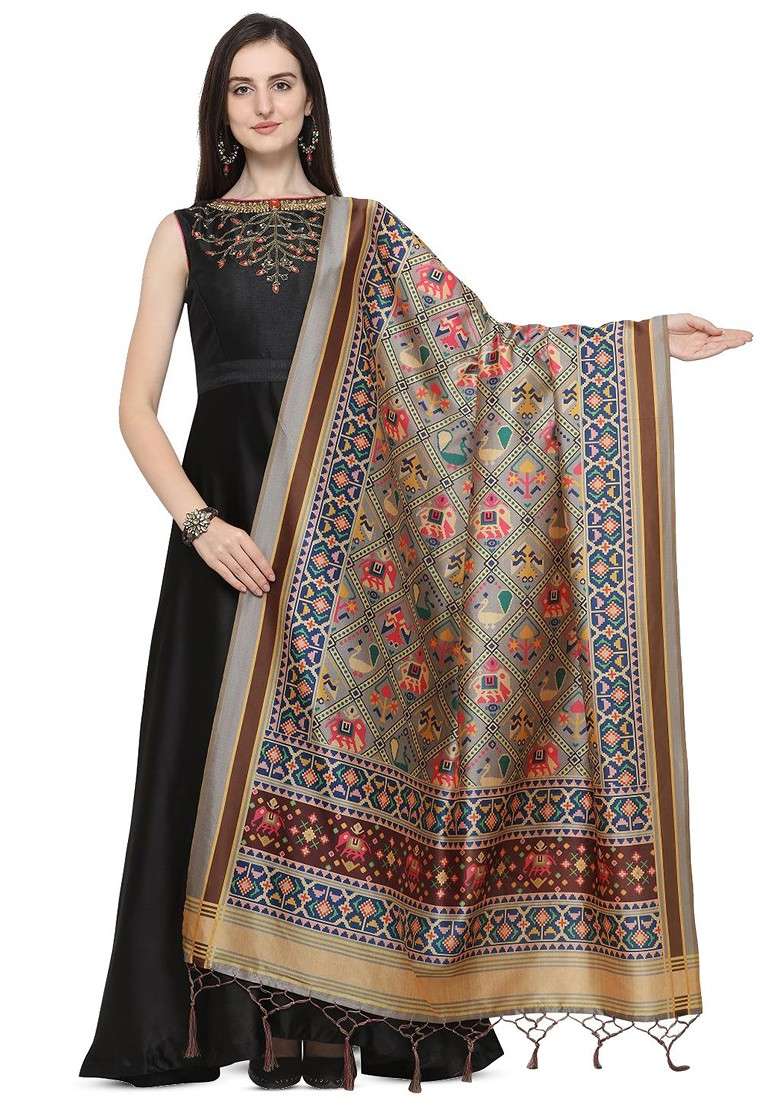Ethnic Motifs Printed Silk Dupatta - Indya