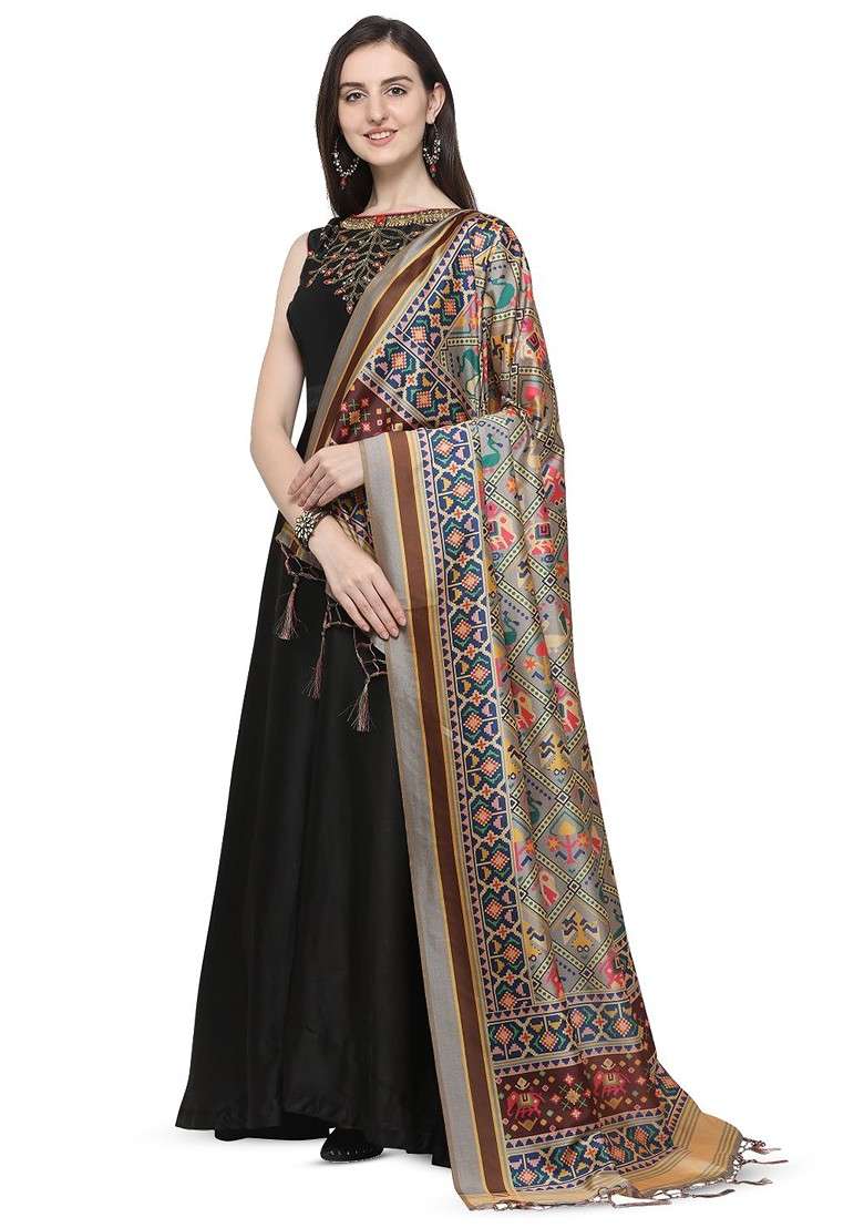 Ethnic Motifs Printed Silk Dupatta - Indya