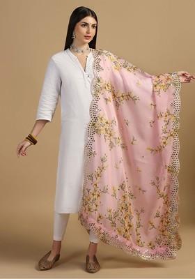 Printed Organza Dupatta With Mirror Work