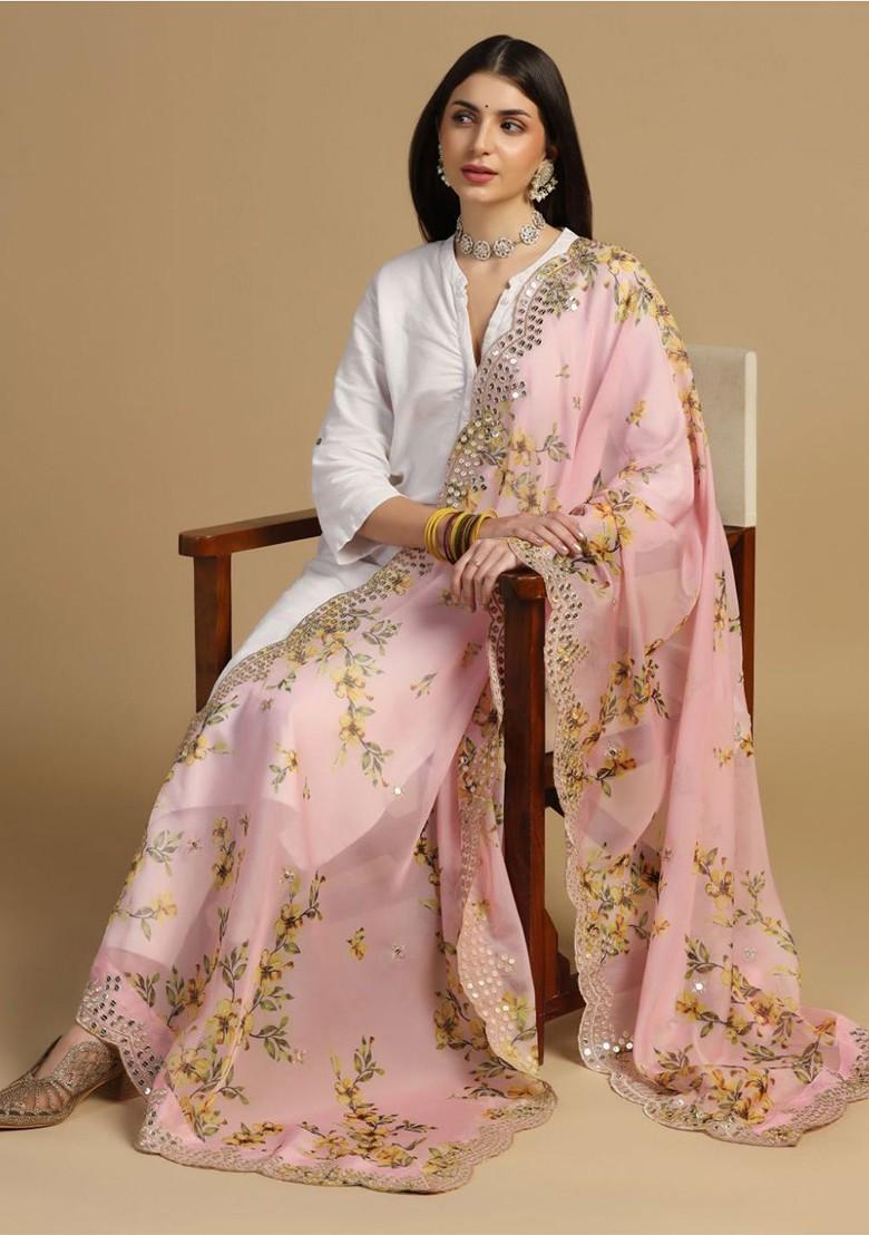 Printed Organza Dupatta With Mirror Work