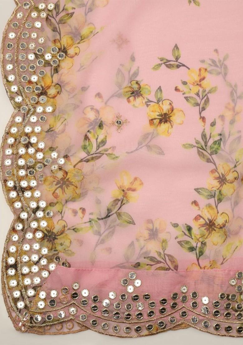 Printed Organza Dupatta With Mirror Work
