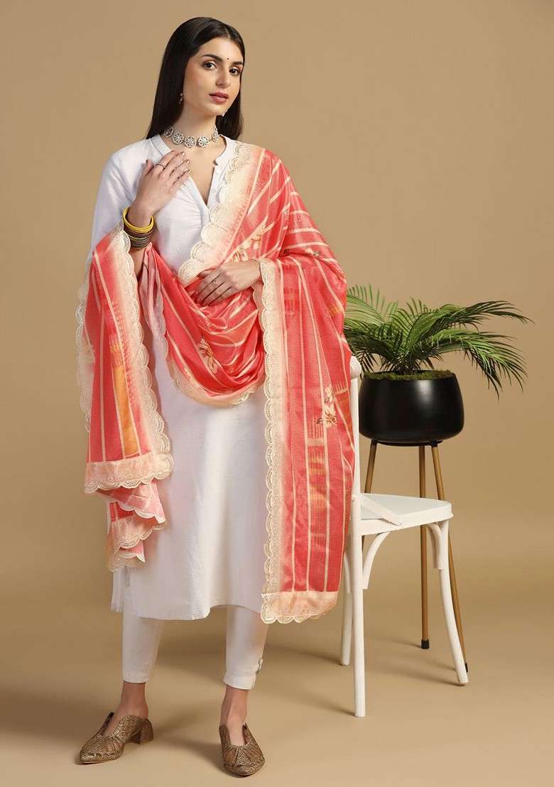 Floral Printed Dupatta With Sequinned - Indya