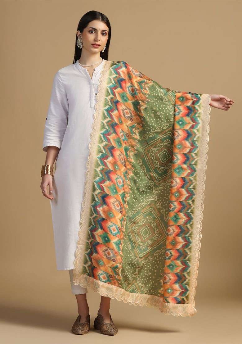 Bandhani Printed Dupatta With Sequinned - Indya