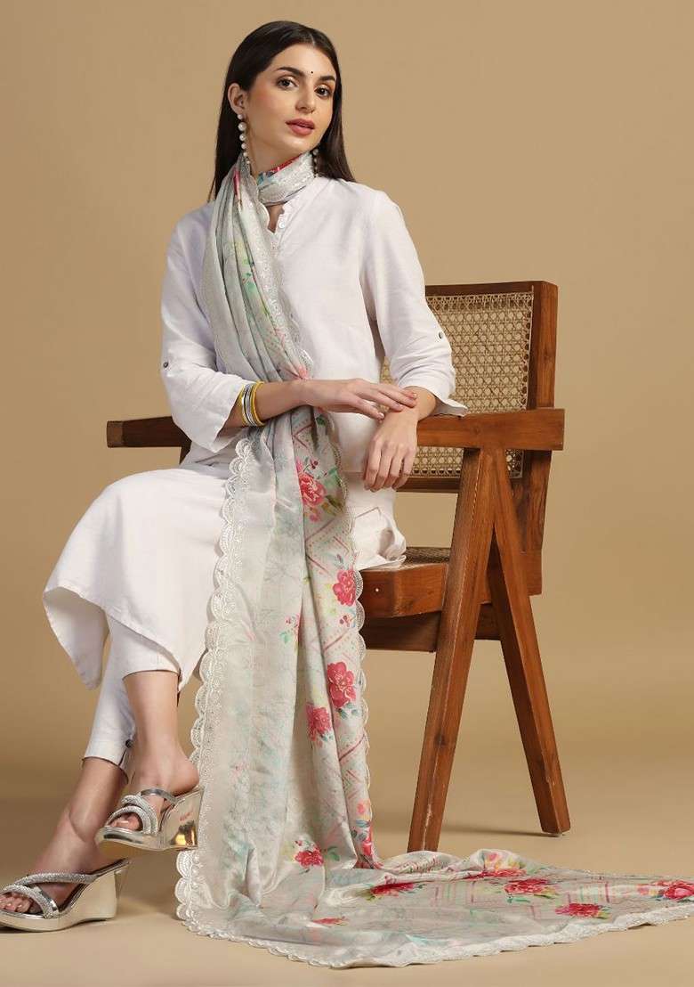 Floral Printed Dupatta With Sequinned - Indya