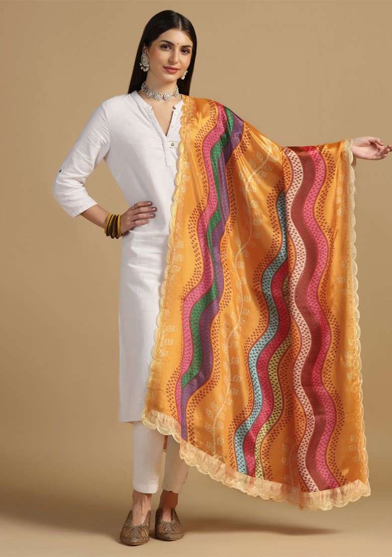 Chevron Printed Dupatta With Sequinned - Indya