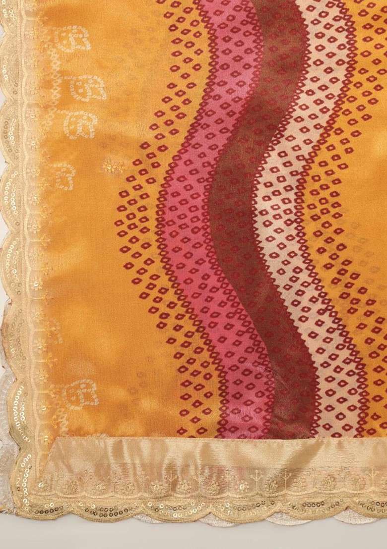 Chevron Printed Dupatta With Sequinned - Indya