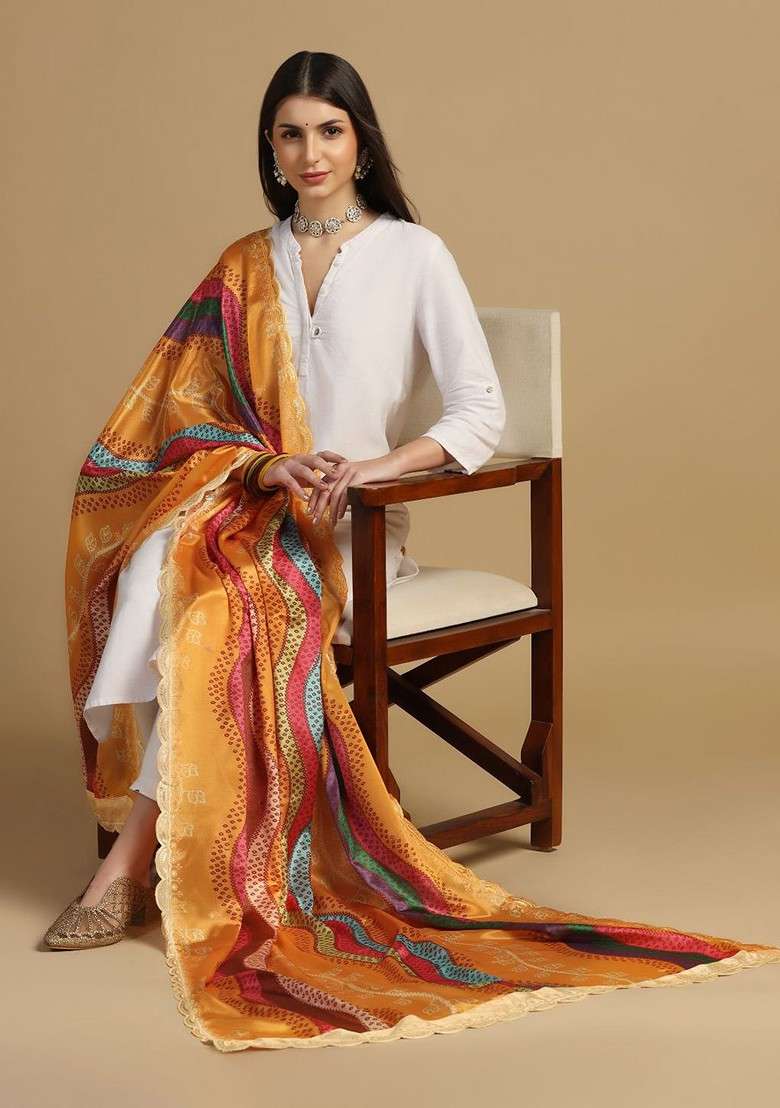 Chevron Printed Dupatta With Sequinned - Indya