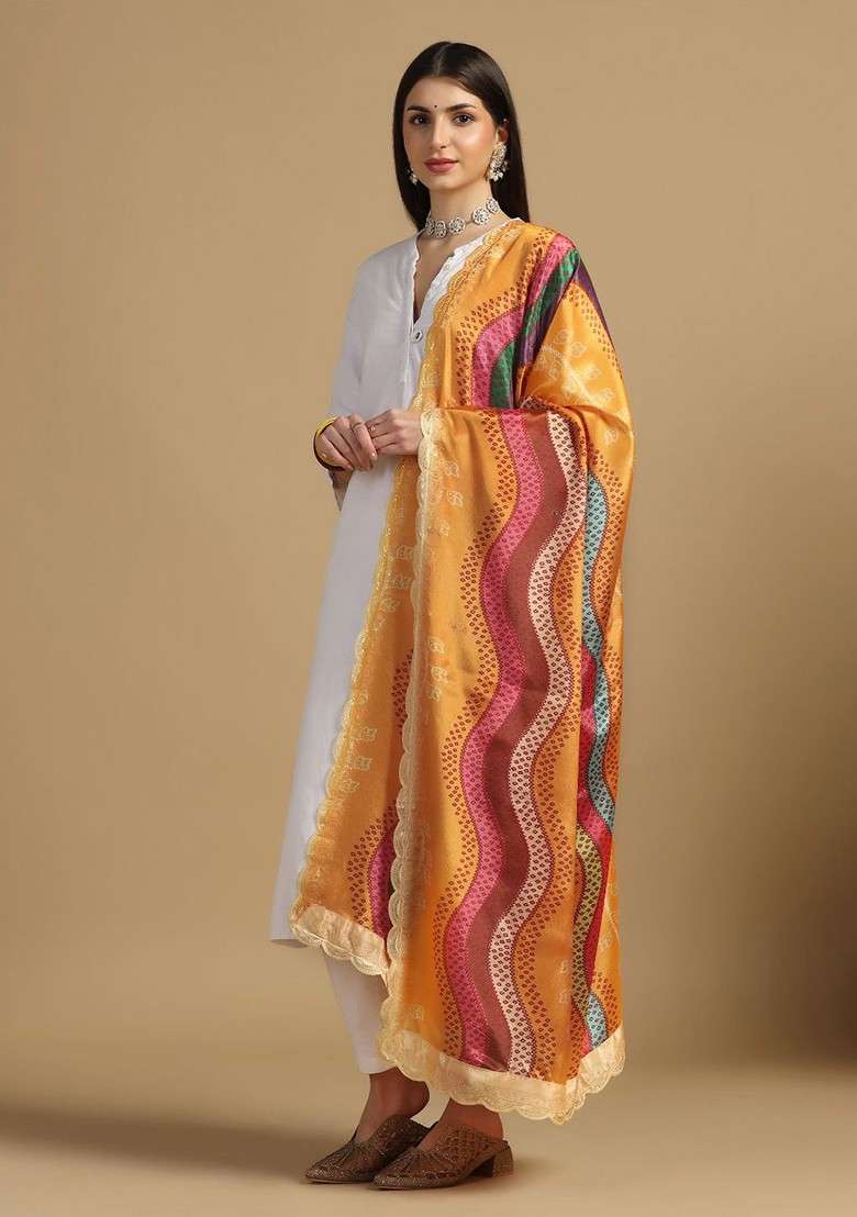 Chevron Printed Dupatta With Sequinned - Indya