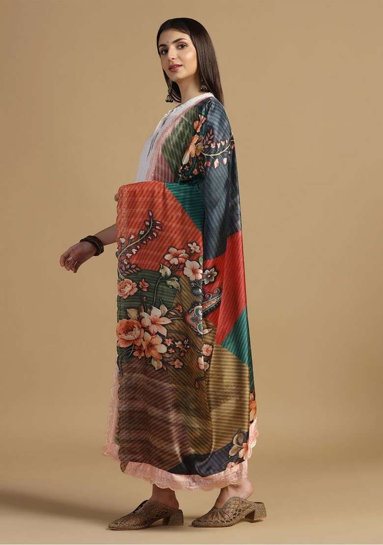 Floral Printed Dupatta With Sequinned - Indya