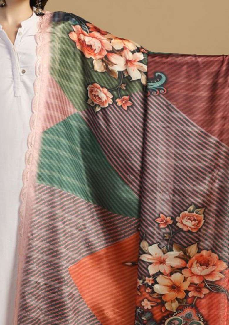 Floral Printed Dupatta With Sequinned - Indya