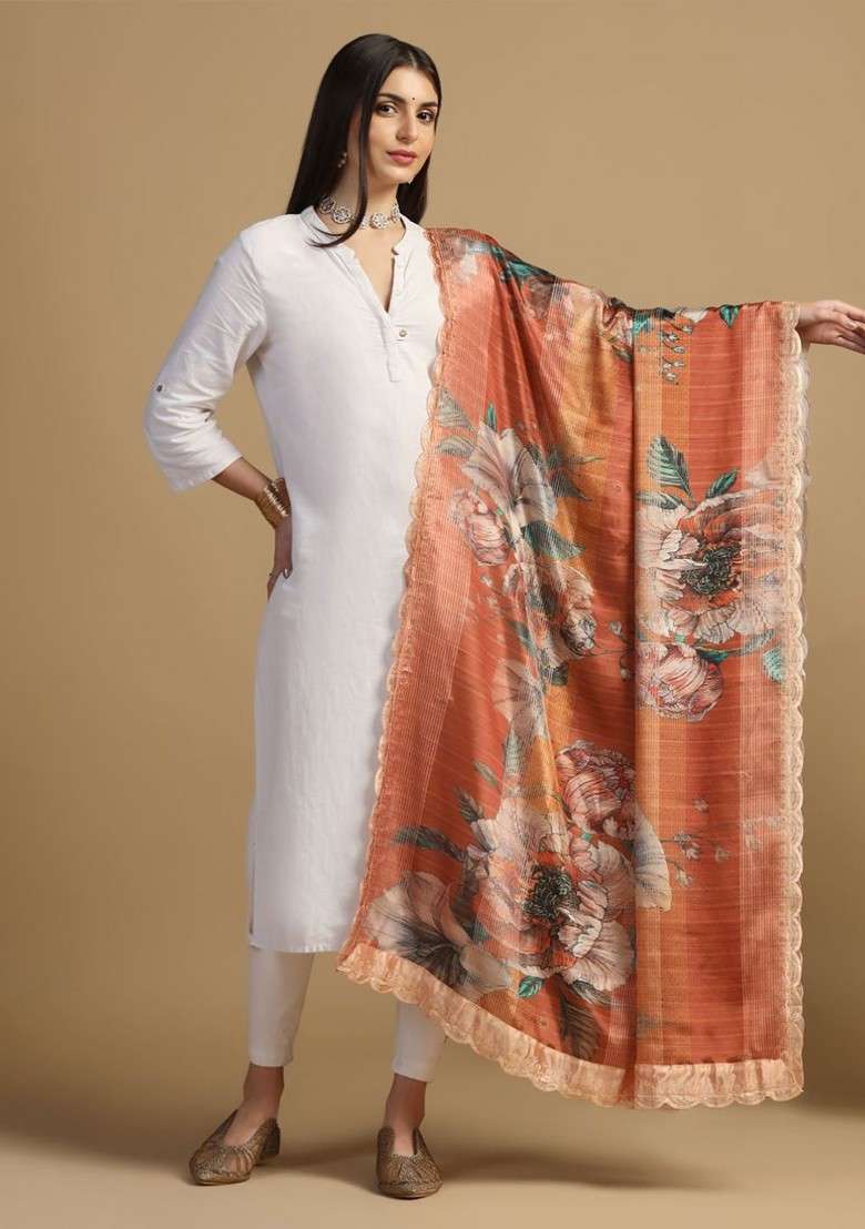 Floral Printed Dupatta With Sequinned - Indya