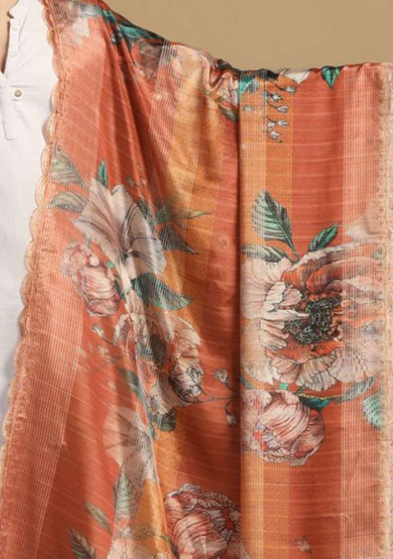 Floral Printed Dupatta With Sequinned - Indya