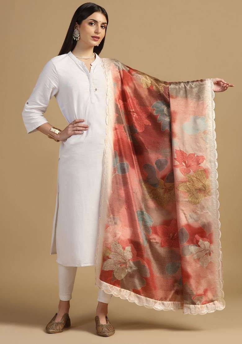 Floral Printed Dupatta With Sequinned - Indya