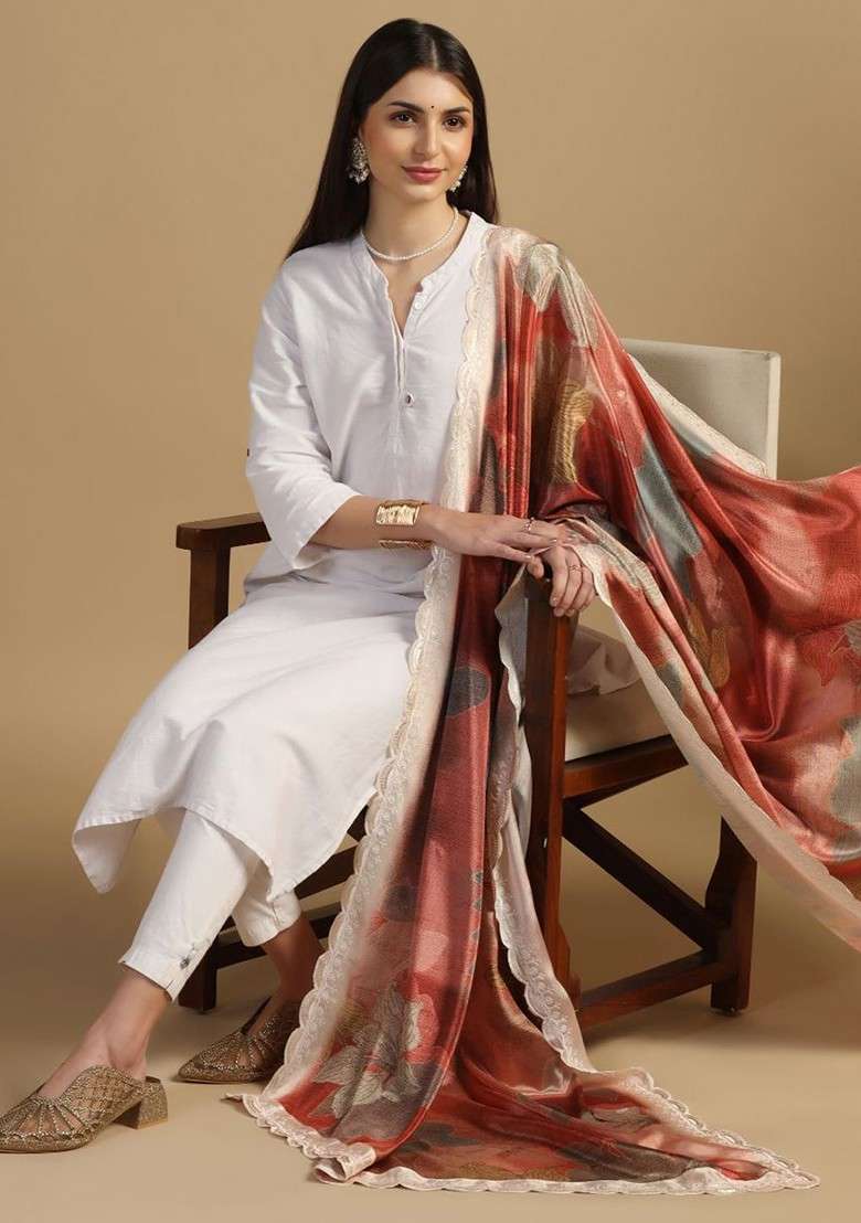 Floral Printed Dupatta With Sequinned - Indya