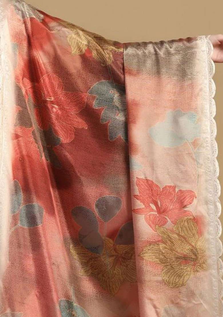 Floral Printed Dupatta With Sequinned - Indya