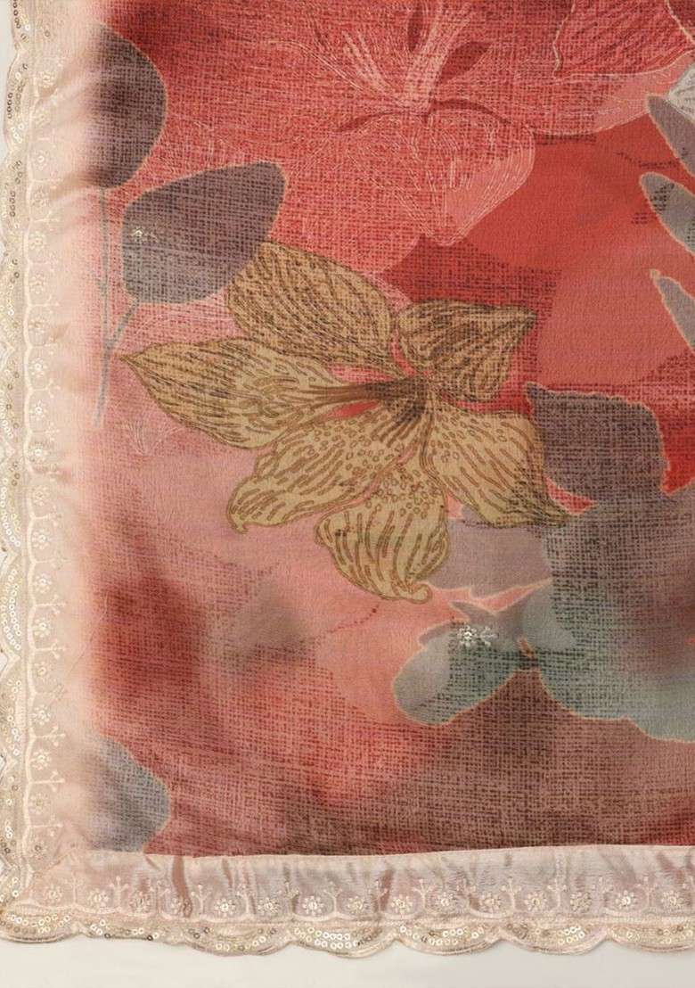 Floral Printed Dupatta With Sequinned - Indya