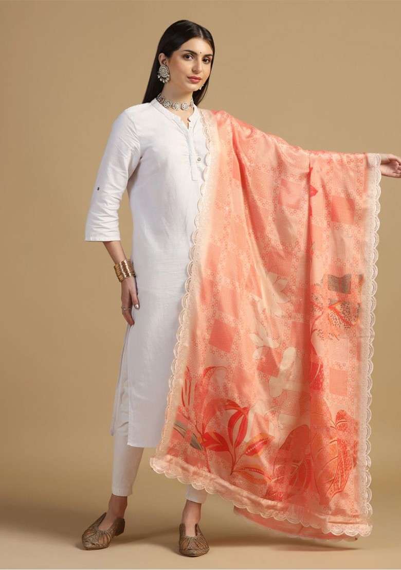 Floral Printed Dupatta With Sequinned - Indya
