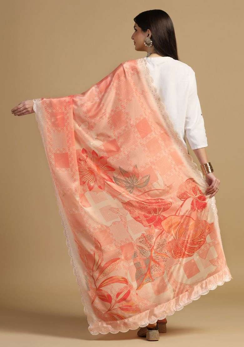 Floral Printed Dupatta With Sequinned - Indya