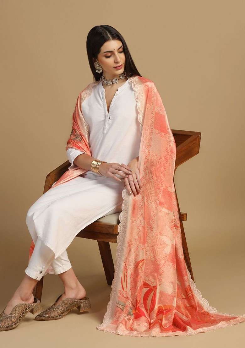 Floral Printed Dupatta With Sequinned - Indya