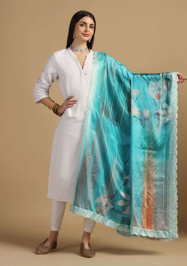 Floral Printed Dupatta With Sequinned - Indya