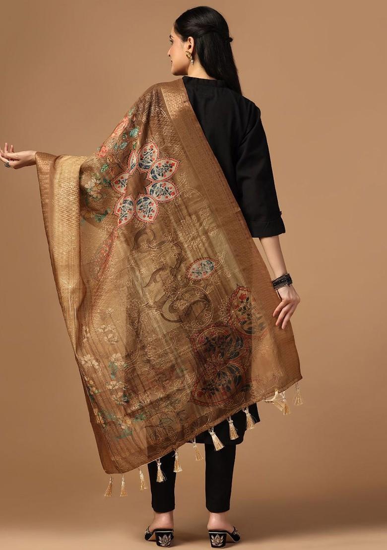 Ethnic Motifs Printed Zari Chanderi Dupatta