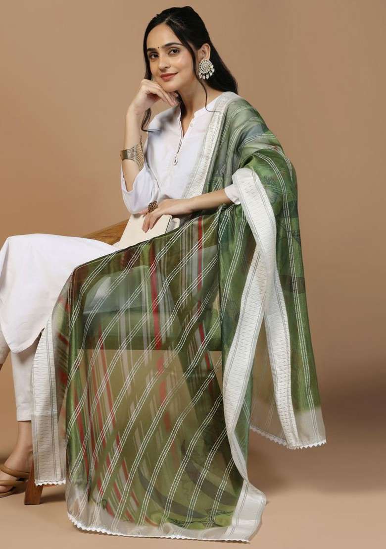 Ethnic Motifs Printed Organza Dupatta - Indya