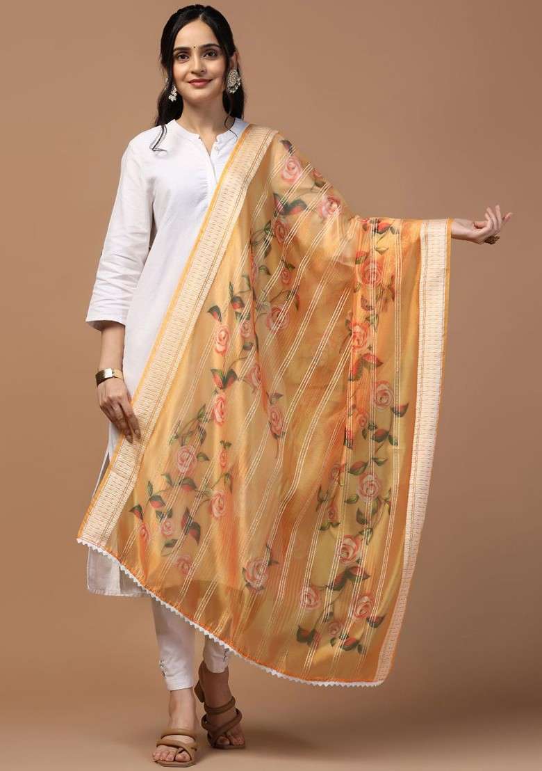 Ethnic Motifs Printed Organza Dupatta - Indya