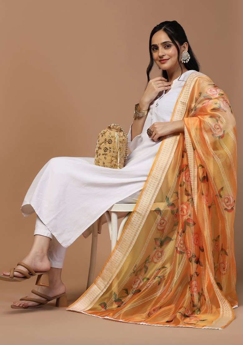 Ethnic Motifs Printed Organza Dupatta - Indya