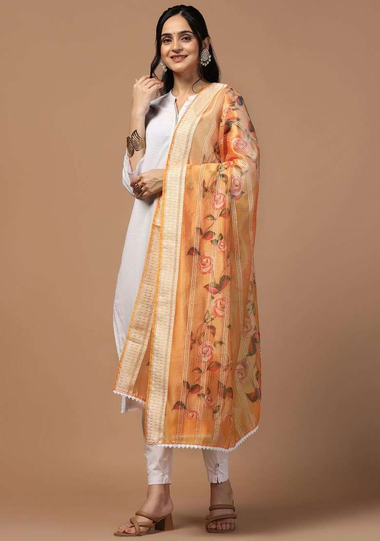 Ethnic Motifs Printed Organza Dupatta - Indya