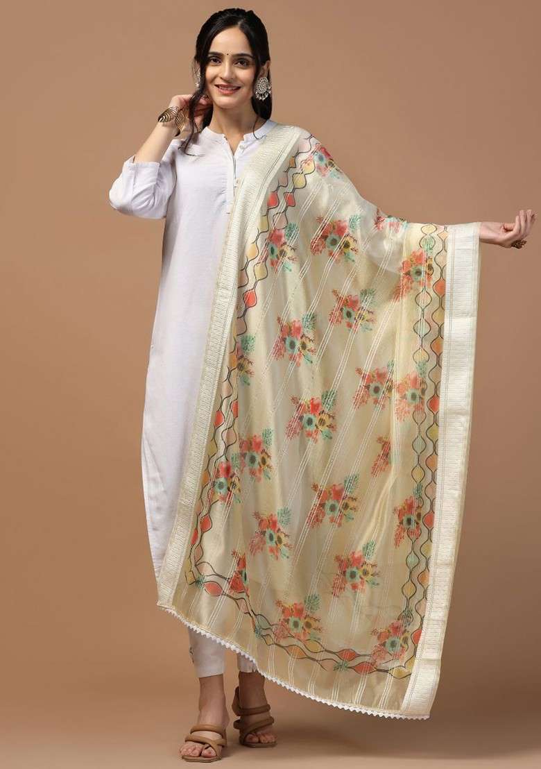 Ethnic Motifs Printed Organza Dupatta - Indya