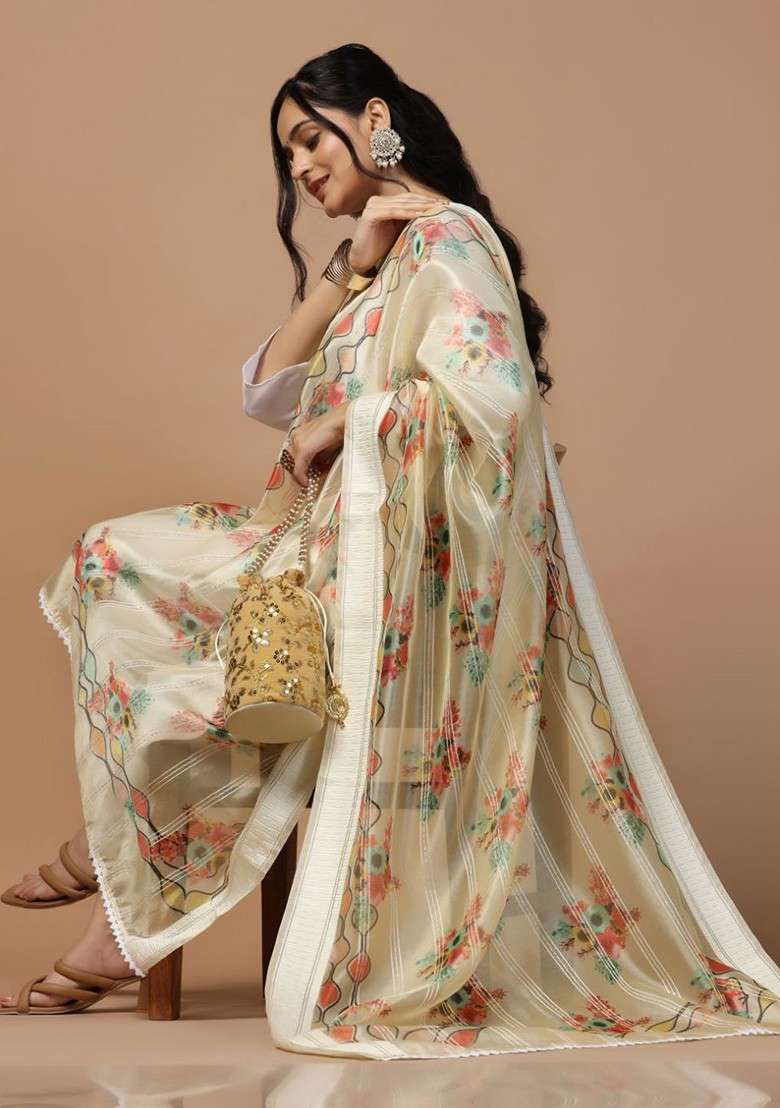 Ethnic Motifs Printed Organza Dupatta - Indya